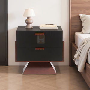 Mesita de Noche Estilo Retro Francés, Madera Maciza de Alta Calidad con Chapa, Diseño Piramidal, con Dos Cajones, Personalizable para Dormitorio de Hotel - Product Image 2