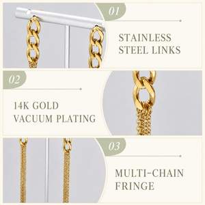 Pendientes de Cadena con Borlas de Acero Inoxidable, Chapados al Vacío en Oro de 14K, Joyería Larga Colgante de Eslabones Gruesos - Product Image 3