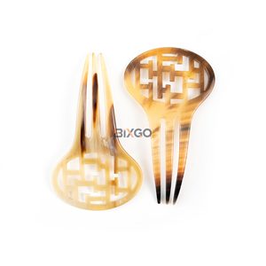 Bâtonnet à cheveux en corne de buffle naturelle, double spirale, couleur ambre, épingle à cheveux faite à la main, unisexe, élégante, accessoires de luxe BIXGO - Product Image 5