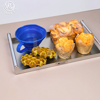 Plateau de service rectangulaire en acier inoxydable avec poignées, plateau alimentaire en métal poli miroir pour hôtel, bar, maison