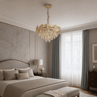 Lustre ovale de luxe 1000*300 avec feuilles en cristal, accents en verre champagne, prismes en cascade, ampoules incandescentes, garantie de 2 ans