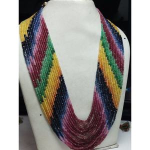 Collier de perles de saphir naturel multicolores à facettes, 5/7/9 brins, 2,5-3 mm, qualité supérieure, origine Afrique, fabrication de bijoux M.Y.GEMS - Product Image 1