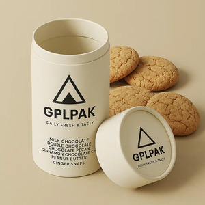 Scatola Rotonda in Cartone Personalizzata di Alta Qualità, Colore CMYK Partone Rosa Grigio per Biscotti - Product Image 1