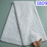 Tissu en Dentelle Suisse 2024 de Haute Qualité Original Dubaï Coton Nigérian Brodé 5 Yards Robe Africaine pour Hommes 3809