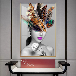 Une <span class=keywords><strong>femme</strong></span> dans une coiffe à plumes Wall Art Decor <span class=keywords><strong>Toile</strong></span> conçue <span class=keywords><strong>sur</strong></span> <span class=keywords><strong>toile</strong></span> Poster <span class=keywords><strong>Peinture</strong></span> pour la décoration <span class=keywords><strong>de</strong></span> la chambre et <span class=keywords><strong>de</strong></span> la maison - Product Image 2