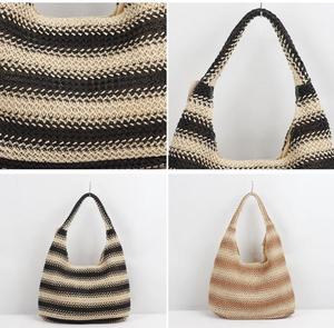 Sac fourre-tout de plage décontracté en paille naturelle tressée pour femme, grande capacité, sac à bandoulière léger avec fermeture éclair, idéal pour les voyages, les fêtes et l'usage quotidien - Product Image 4
