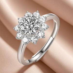 Bague de fiançailles et de mariage en argent sterling 925 avec tournesol, bijoux exquis, personnalisation de luxe, moissanite de couleur D, VVS, pour femmes - Product Image 6
