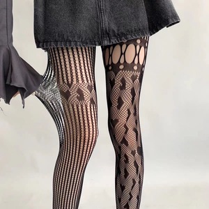 Women Asymmetrical <b>Fishnet</b> Stockings Black Ultra Thin 0D Nylon Transparent Hollow Heart Pattern Spring Summer Pantyhose - Product Image 1