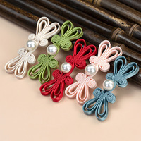 Nouveau Bouton Décoratif Hanfu en Satin Brodé Style Chinois, à Longue Queue, Oreilles de Lapin, Pompon Perlé et Design Tissé à la Main