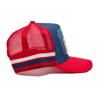 Vente en gros de casquettes de camionneur personnalisées de haute qualité avec impression frontale et patch tissé à profil haut 5 panneaux pour enfants et adultes