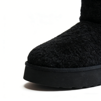 Bottes de neige noires en fausse fourrure pour femmes, design entièrement en peluche, plateforme élégante, livraison rapide depuis la Chine, vente en gros OEM/ODM