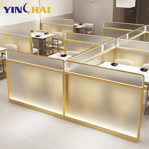 Personalización de fábrica Vidrio dorado y partición de acero inoxidable Divisor de habitación de restaurante con proyecto de decoración de luz Led - Product Image 1