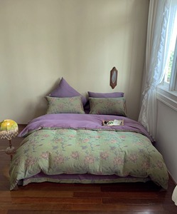 Ensemble <span class=keywords><strong>de</strong></span> <span class=keywords><strong>housse</strong></span> <span class=keywords><strong>de</strong></span> <span class=keywords><strong>couette</strong></span> florale vert-violet, <span class=keywords><strong>housse</strong></span> <span class=keywords><strong>de</strong></span> <span class=keywords><strong>couette</strong></span> en coton jacquard teint en fil, <span class=keywords><strong>housse</strong></span> <span class=keywords><strong>de</strong></span> <span class=keywords><strong>couette</strong></span> en mousseline - Product Image 3