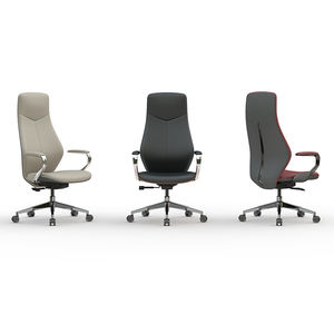 Chaise de bureau en cuir moderne, ergonomique, dossier haut, hauteur réglable, chaise pivotante de direction, accoudoirs, cadre en métal, design unique - Product Image 4