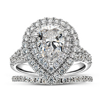 Ensemble de bagues de fiançailles et de mariage en argent sterling 925 avec zircon cubique CZ, taille poire, halo, 2 carats, pour femmes