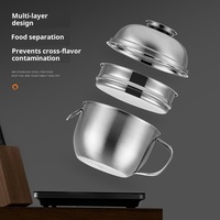 Bol à nouilles instantanées HL 304 en acier inoxydable à trois niveaux (1-3L) avec couvercle et poignée, tasse à soupe de qualité alimentaire, boîte à lunch pour étudiant, récipient à riz pour cantine