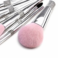 Ensemble de 11 pinceaux de maquillage JLY avec manche en diamant, poils doux, pinceaux pour le visage et les yeux, boîte cadeau de voyage avec paillettes argentées