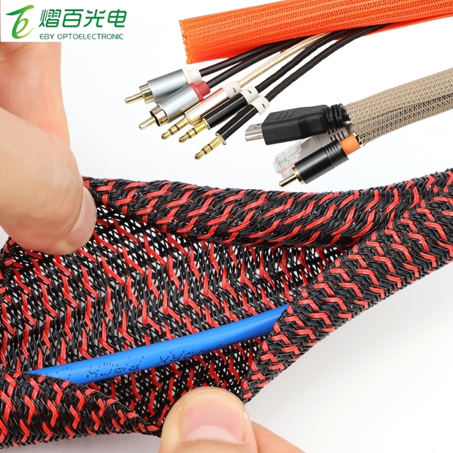 3/5/10m PET Cable Sleeve Self-Closed 3mm-50mm Flexible Wear Resistant Braid Insulated Split USB Cable Management Protect Sheath
