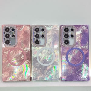 Funda de Lujo con Diseño de Arrugas Láser para Samsung Galaxy S25, S24 Ultra, S24FE, Papel de Aluminio, Carga Inalámbrica, Cubierta Magnética para Chicas - Product Image 2