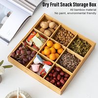 Accesorios de pulsera de bambú de 9 compartimentos Caja de almacenamiento de aperitivos de alimentos secos Organizador de artículos diversos de escritorio