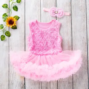 Baby Girl Clothes 1st Birthday Outfits Toddler Girls Rose flower Dresses 1Year Birthday Party Kid Tutu Dress with Headband