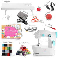 Kit de machine à coudre électrique portable mini pour débutants, cadeau pour enfants avec guide, table d'extension, échantillons de tissus