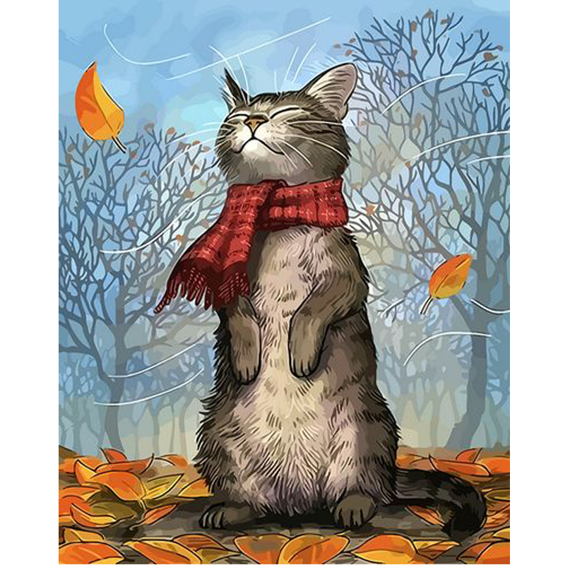 MEIYUDA Verf-op-nummer Set – Grappige Kat Bij Meer – 40x50 Cm – Voor Volwassenen En Beginners