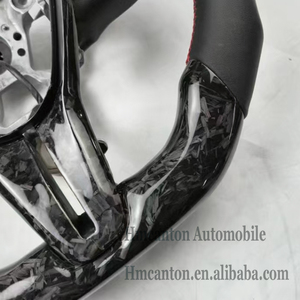 พวงมาลัยรถยนต์อินฟินิตี้ Q50 รุ่นยอดนิยม ผลิตจากหนังเรียบ คาร์บอนไฟเบอร์แบบฟอร์จ พร้อมตะเข็บสีแดง และไฟ LED - Product Image 6