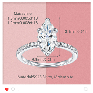 Anello con Moissanite Taglio Marquise 2CT in Argento Sterling 925 Fascia con Doppia Pietra Pavé Elegante Anello di Fidanzamento Impilabile - Product Image 6