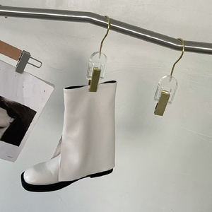 Bottines à la mode pour femme en cuir souple blanc uni, style pantalon, collection automne 2025 - Product Image 3
