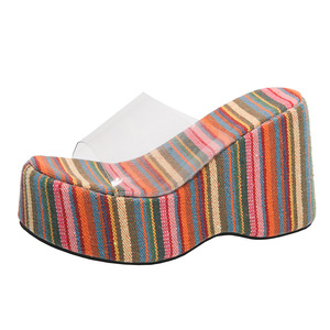Sandalias de playa de cuña con plataforma de suela gruesa de tela de color liso para mujer europea y americana, ideales para el comercio transfronterizo. - Product Image 6