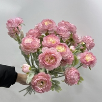 Bunga Krisan Beludru Fleece 3 Kepala Berkualitas Tinggi 'Seribu Pose' Bunga Peony Buatan Gaya Eropa untuk Rumah