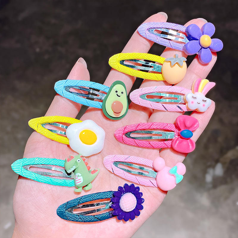 Cute Candy Color Cartoon Design Hair Pins 10 Pcs No Slip Snap Barrettes for Kids and Teens Girls Made of Resin