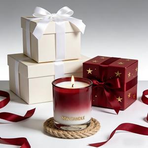Bougie MW en verre dégradé rouge et blanc, bougie parfumée, aromathérapie pour la décoration de la maison - Product Image 1