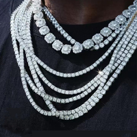 Collier et bracelets hip-hop en argent sterling 925 avec chaîne tennis en moissanite VVS, testée au diamant, de 2 mm à 6,5 mm