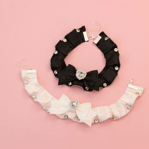 Collier pour chien et chat en dentelle avec nœud et pendentif perlé, collier-œillet pour animaux de compagnie, collier-collier pour chiens, chats et chiots, décoration de mariage - Product Image 4