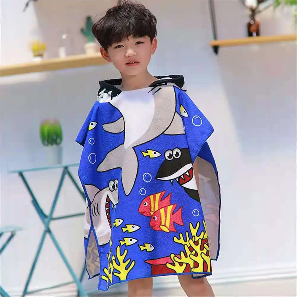 Pakaian Anak-anak Kartun Penyerap Lembut Musim Panas Mandi Handuk Mandi Jubah Bertudung Handuk Pantai