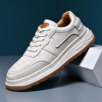 Baskets décontractées pour hommes en cuir véritable, blanches, résistantes à l'usure, à lacets, collection Printemps 2026, toutes saisons