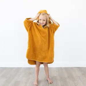 Premium 50% Modal 50% Cotton Terry Bath Cape Terry Kids Poncho Beach Towel Poncho For Children