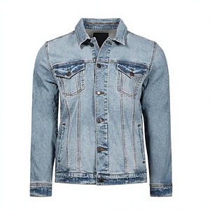 Unisex Vintage Washed Denim Bomber Jacket Anti-Bacterial Eco-Friendly Wool Lined Zipper Closure Customizable Front/Back Logo - Product Image 1
