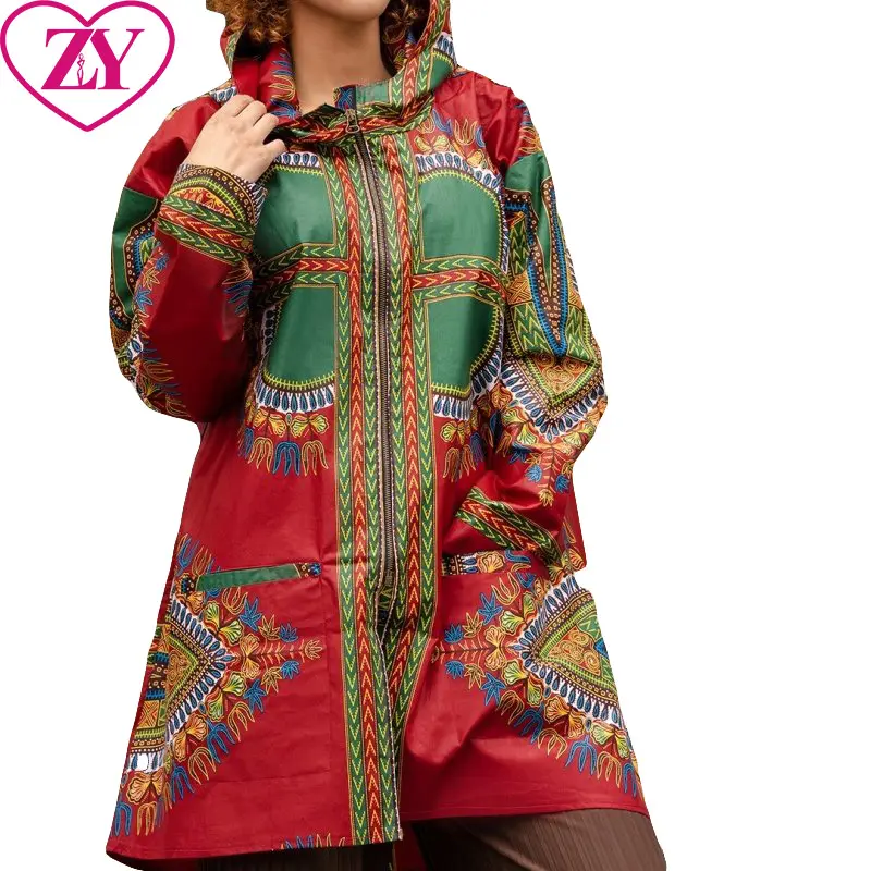 Oem Groothandel Aangepaste Logo Afrikaanse Print Winter Unisex Jas In Rood Dashiki