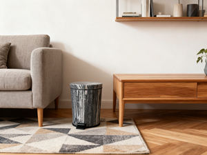 Pattumiera a Pedale a Righe con Coperchio, Contenitore <span class=keywords><strong>Salvaspazio</strong></span> per Rifiuti, Bidone per Cucina Bagno Ufficio per Interni Eleganti - Product Image 6