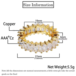 Hip Hop 6mm Single Row T Square Zircon <b>Ring</b>, Real Gold Electroplating Personalized Design Hiphop Male and Female <b>Couples</b> <b>Ring</b> - Product Image 3