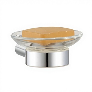 Porte-savon mural moderne en chrome avec base en alliage de zinc et verre satiné pour salle de bain - Product Image 1