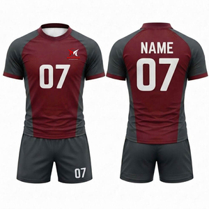 Ensemble de maillots de football personnalisés sublimés pour hommes, toutes saisons, bordeaux gris 07, uniforme en polyester anti-humidité pour adultes - Product Image 1