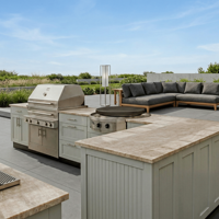 Cuisine extérieure de style européen en acier inoxydable SS304, armoires de cuisine extérieure personnalisées aux couleurs fraîches pour jardin, avec barbecue