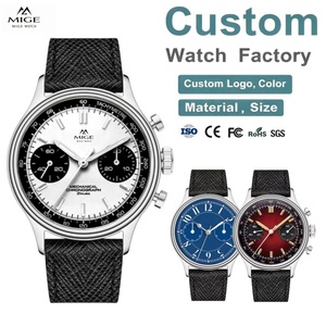 Montres chronographes mécaniques OEM personnalisées à remontage manuel ST1901, cadran panda 38 mm, bracelet en cuir vintage, montre-bracelet pour homme - Product Image 1