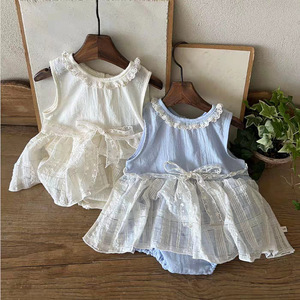 Nouvelle Robe Barboteuse Princesse à Carreaux Mignonne pour Bébé Fille 2026, en Coton Fin d'Été, Sans Manches - Product Image 6