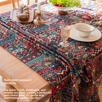 Nappe Jacquard Épaisse en Coton et Lin Ethnique, Motif Géométrique, Anti-Poussière, Rectangulaire, pour Décoration de Table à Manger ou de Table à Thé