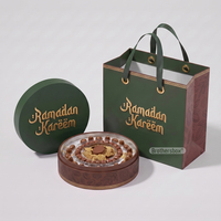 Caja de Regalo de Lujo con Dátiles Premium para Eid Mubarak, Empaque Rígido Redondo, Estilo Dubái, con Bolsas de Papel